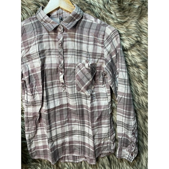 Kuhl Plaid Blouse Lavender 1/4 Button Up Shirt Women's size S - Picture 2 of 6